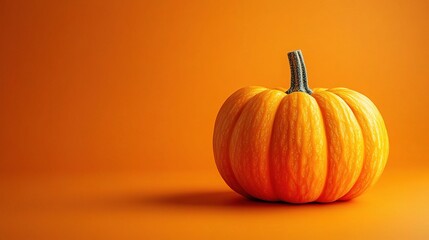 Autumnal Pumpkin: A single, plump pumpkin sits on a vibrant orange background, bathed in warm, autumnal light.  Its smooth, orange skin glistens, evoking the cozy and festive atmosphere of fall. 