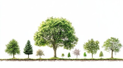 Obraz premium Life cycle of a tree, with illustrations from seed to mature tree, showing each growth stage. White background