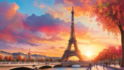 Obraz premium eiffel tower at sunset
