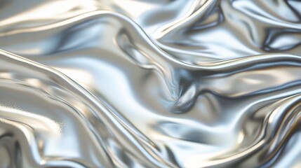 Liquid Silver Serenity: A mesmerizing close-up of flowing, reflective silver fabric, evoking a sense of luxury, elegance, and fluidity.