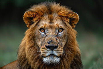 Majestic lion exudes untamed beauty and strength in renowned African savanna, showcasing a radiant mane and embodying a delicate balance between predator and prey with grace and power