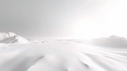 Fototapeta premium Arctic Serenity: A minimalist landscape of pristine snow and majestic mountains bathed in the ethereal glow of the sun.