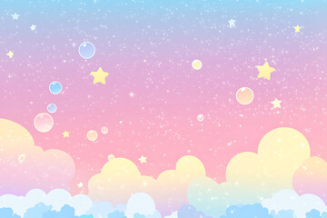 Pastel Dreamy Sky with Stars and Clouds