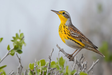 Obraz premium Vibrant Yellow-Throated Songbird Perched on a Branch