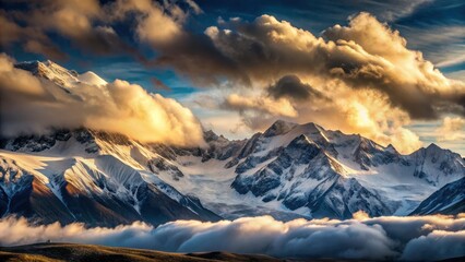 Clouds casting shadows over snow-capped mountains , clouds, mountains, snowy, landscape, scenic, weather, nature, outdoors - Powered by Adobe