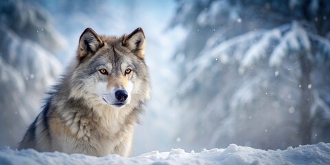 Naklejka premium A majestic wolf blending into the snowy landscape, wolf, snow, winter, cold, wildlife, animal, nature, outdoor, wilderness