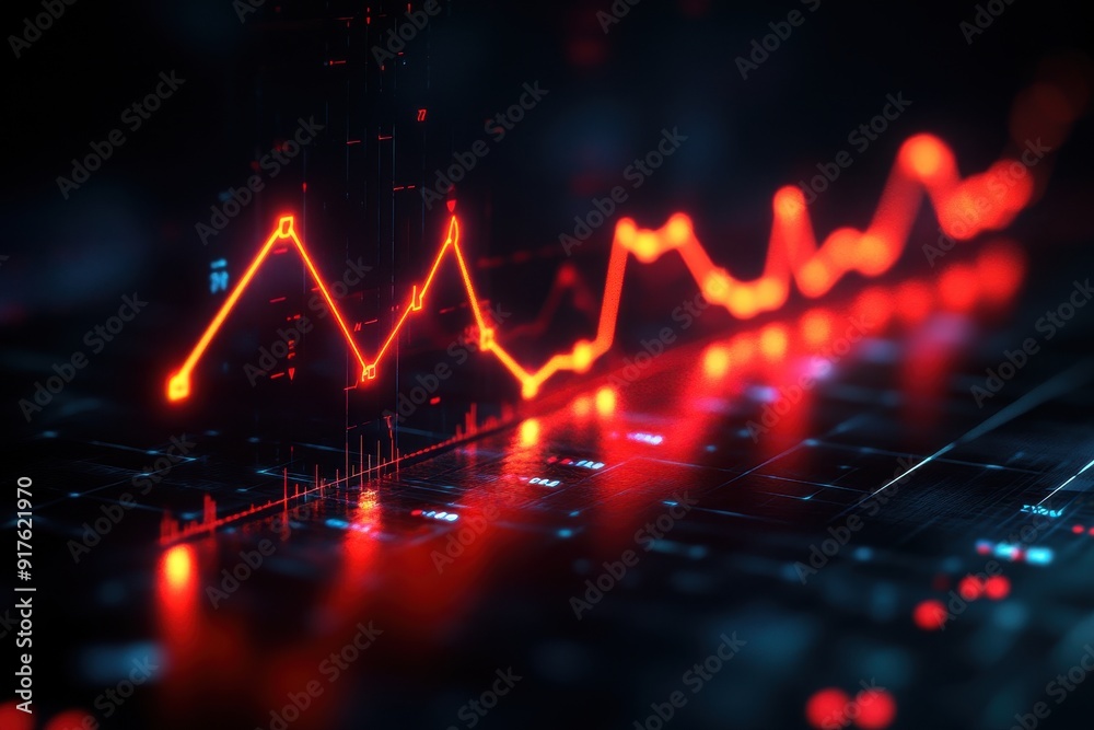 Wall mural analyzing business growth chart with highlighted keywords and seo terms on screen