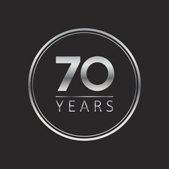 70 years for celebration events, anniversary, commemorative date. silver circle seventy years logo badge