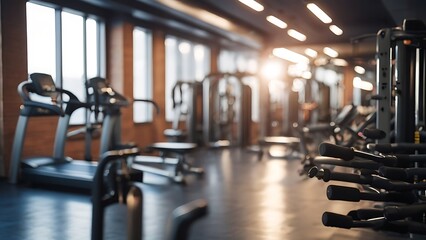 Fototapeta premium banner for athletic fitness equipment and a blurry background of a gym
