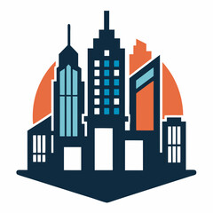 Obraz premium Buildings vector city icon. vector illustration in flat design, skyscraper. hotel symbol. Penthouse logo.