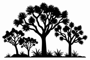 Obraz premium Joshua tree, black silhouette of joshua tree, cacti, agaves, and prickly pear
