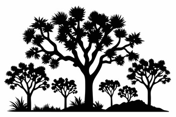 Obraz premium Joshua tree, black silhouette of joshua tree, cacti, agaves, and prickly pear