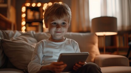 A Young Boy Focused on a Tablet
