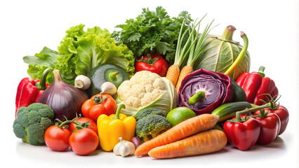 Colorful mix of fresh raw vegetables on a white background