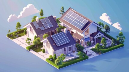 Isometric Smart House with Solar panels on the Roof.