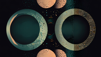 Illustrate a minimalist abstract background where circles of different textures and patterns are layered