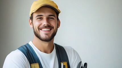Smiling Craftsman: A portrait of a confident and friendly craftsman, radiating professionalism and expertise. 