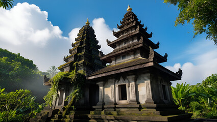 Fototapeta premium Title: A Serene Intricately Carved Kuil - A Traditional Balinese Temple