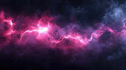 Black Background with Pink Lightning and White Smoke, Creating a Dramatic and Dynamic Visual Effect