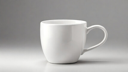 Obraz premium High-Resolution Mock-Up of a Classic Ceramic Coffee Mug with a Glossy Finish on a Plain White Background, Featuring Generous Copy Space for Custom Designs or Branding