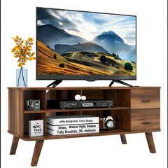 Interior Design Modern Living Room With Smart Tv Table samrt tv Wood  on white background,