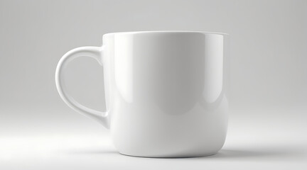 High-Resolution Mock-Up of a Classic Ceramic Coffee Mug with a Glossy Finish on a Plain White Background, Featuring Generous Copy Space for Custom Designs or Branding