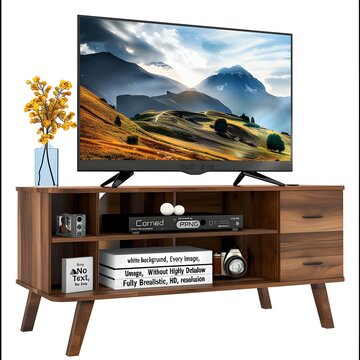 Interior Design Modern Living Room With Smart Tv Table samrt tv Wood  on white background,