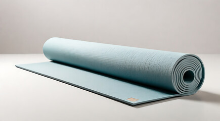 Minimalist Mock-Up of a Yoga Mat with a Textured Surface and Subtle Branding on a Plain White Background, Featuring Ample Copy Space for Custom Designs or Logos