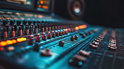 professional mixing console in a recording studio