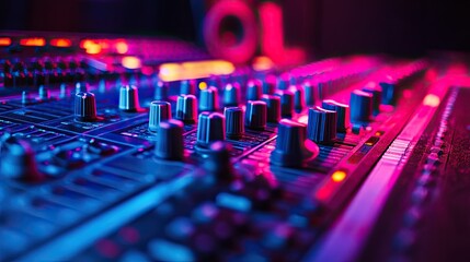 professional mixing console in a recording studio