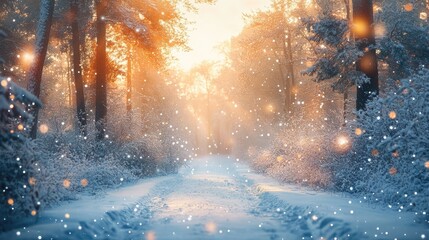 Fototapeta premium Beautiful sparkling winter morning forest