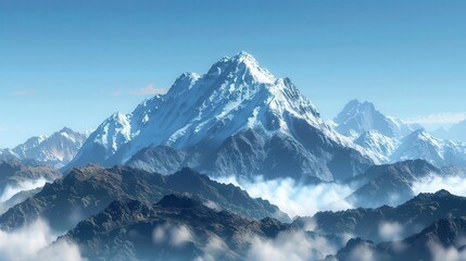Obraz premium A majestic snow-capped mountain peak rises above a sea of clouds, creating a breathtaking view.