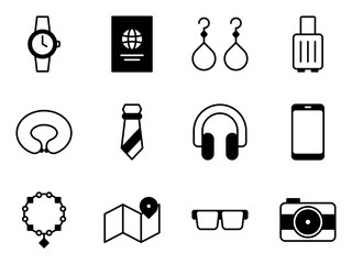 accessories and gadget for travel icon symbol vector template collection