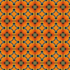 Brightly colored symmetrical seamless pattern created with the help of generative AI and suitable for wallpapers, textures, 3D maps and more