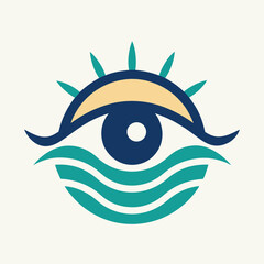 Eye with Beach Logo Icon Symbol Vector Designs Illustration.