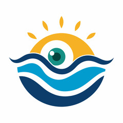 Obraz premium Eye with Beach Logo Icon Symbol Vector Designs Illustration.