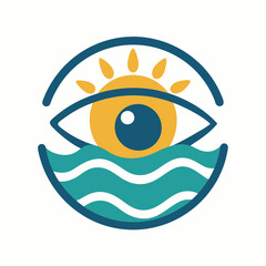 Eye with Beach Logo Icon Symbol Vector Designs Illustration.