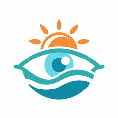 Eye with Beach Logo Icon Symbol Vector Designs Illustration.