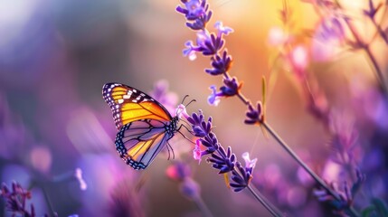 Closeup butterfly sucking nectar from beautiful color flowers