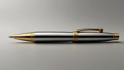 Fototapeta premium Clean Mock-Up of a Luxury Pen with a Metallic Finish and Sleek Design on a Plain White Background, Featuring Generous Copy Space for Branding or Custom Messages