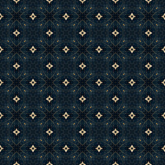 Brightly colored symmetrical seamless pattern created with the help of generative AI and suitable for wallpapers, textures, 3D maps and more