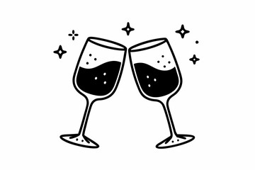 Two glasses of wine. Cheers with wineglasses. Clink glasses icon. Vector illustration
