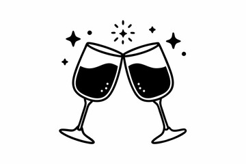 Two glasses of wine. Cheers with wineglasses. Clink glasses icon. Vector illustration

