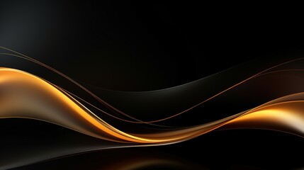 Abstract gold wave design on black background.
