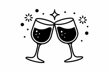 Two glasses of wine. Cheers with wineglasses. Clink glasses icon. Vector illustration
