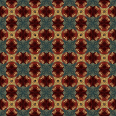 Brightly colored symmetrical seamless pattern created with the help of generative AI and suitable for wallpapers, textures, 3D maps and more