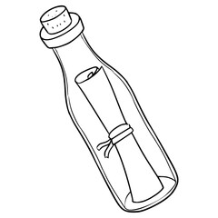 message bottle illustration hand drawn outline vector