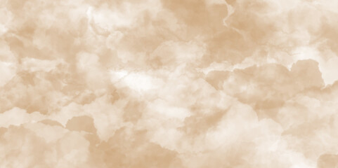 Beige watercolor background with a soft cloud texture mix of brown and white tones with scattered clouds, creating contrast features a beautiful display of cumulus clouds in shades of brown sky.