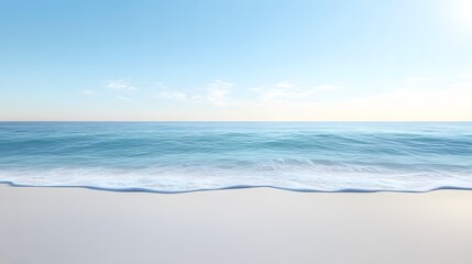 Obraz premium Serene Beachscape: Gentle Waves, Clear Blue Sky, and Soft White Sand Crafting a Tranquil, Spacious Seaside Atmosphere