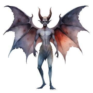 recommend clip art: Winged Demon with Horns in Watercolor Illustration   Dark Fantasy Art